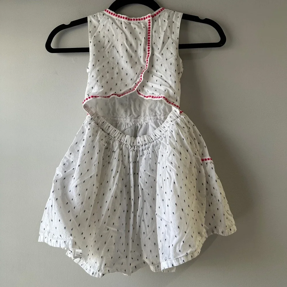 Lilly‎ Wicket Dress Girls 5 White Navy Diamond Pink Trim Open Back Good Cotton